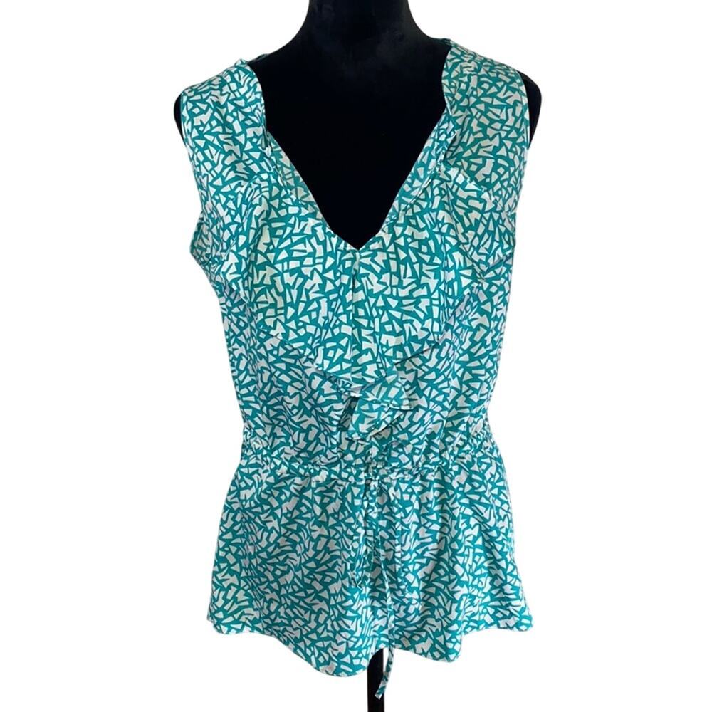 Banana Republic Abstract Flutter Detail Teal Peplum Tank Top, Size M